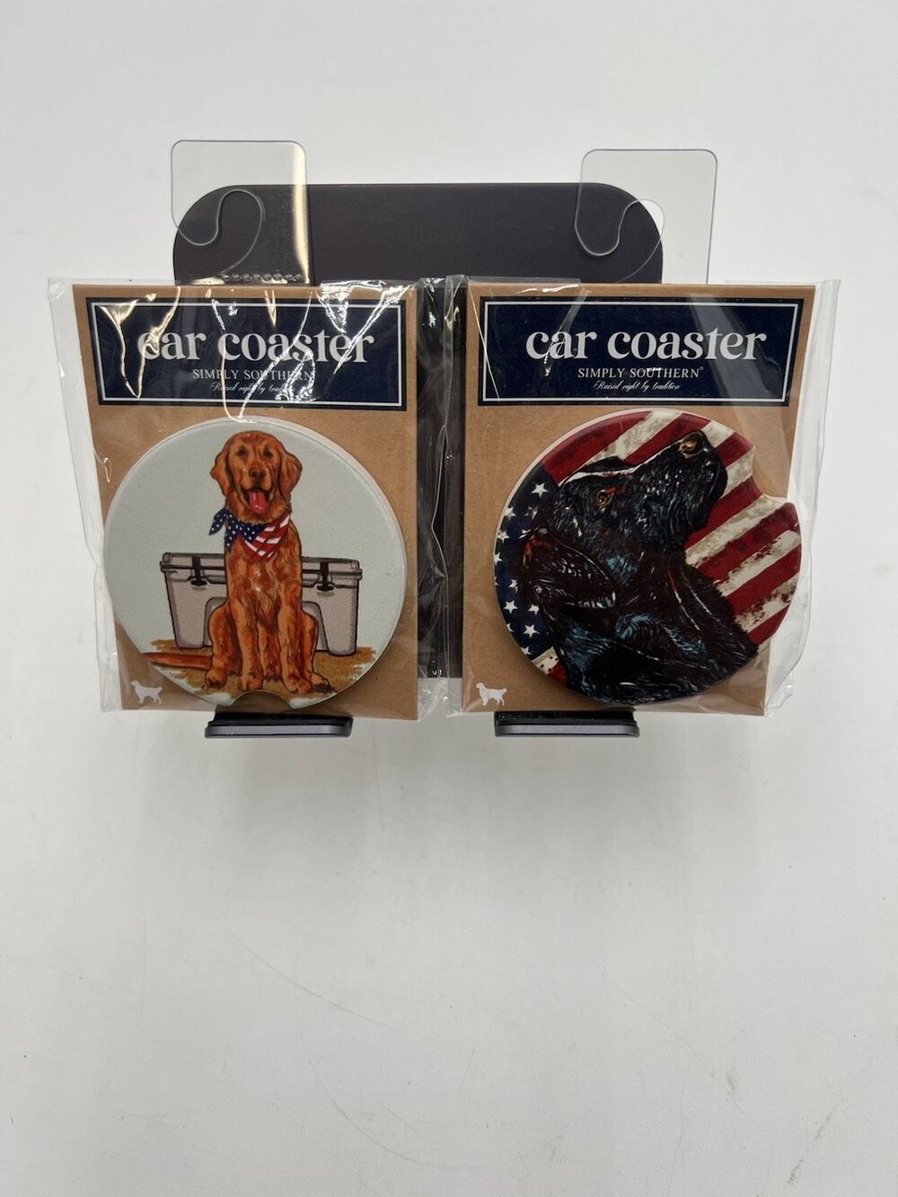 Simply Southern Car Coasters Lot of 2 Golden Retriever & Black Lab Stoneware